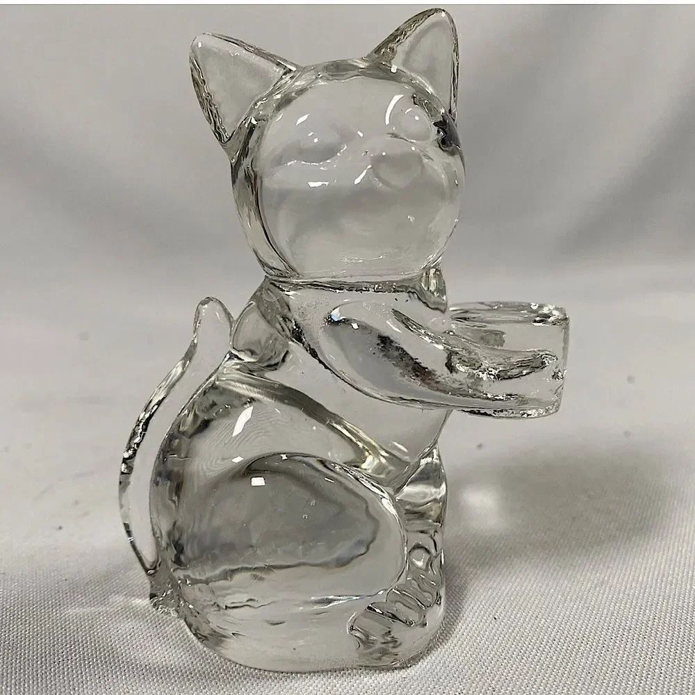 Crystal vintage Glass Cat Kitten Paperweight Art Figurine